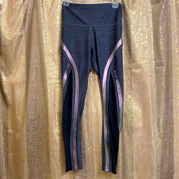 PINK Victorias Secret ultimate leggings, gray with color shifting stripes S NWOT - Picture 1 of 6